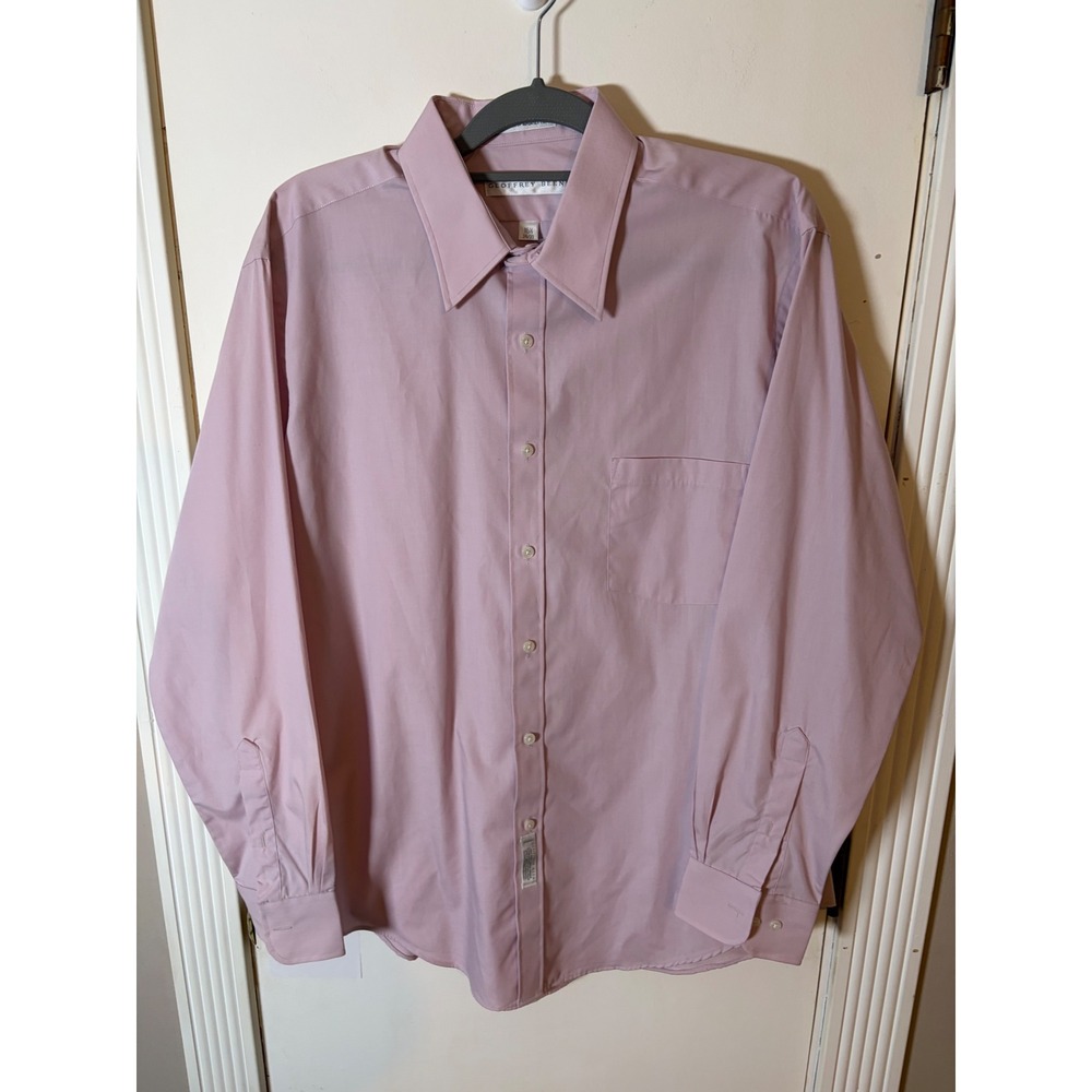 Geoffrey Beene Mens Dress Shirt Pink Lavender Long Sleeve 16.5 34/35 Cotton